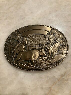 Tony Lama Solid Brass Western Oval Belt Buckle